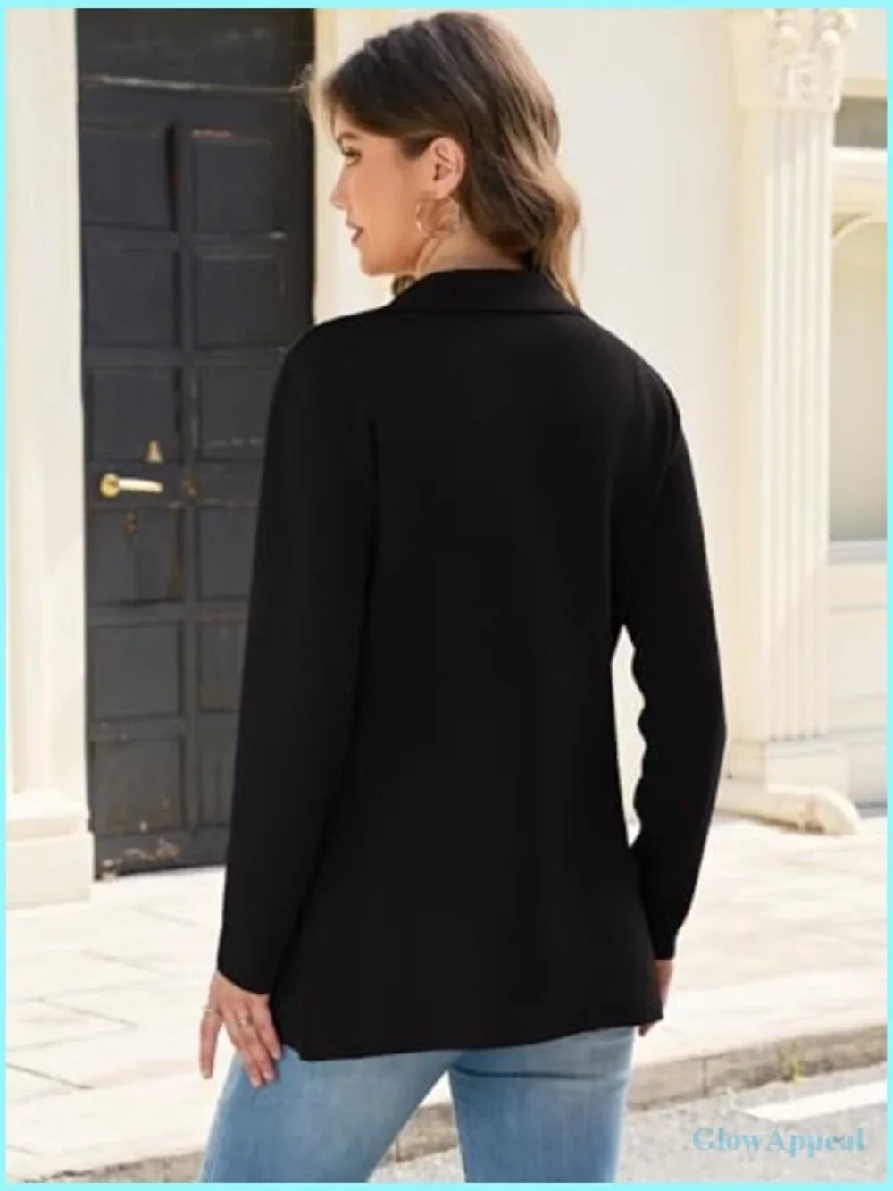 Soft Knit Blazer Long Sleeve Open Front Pockets Business Casual